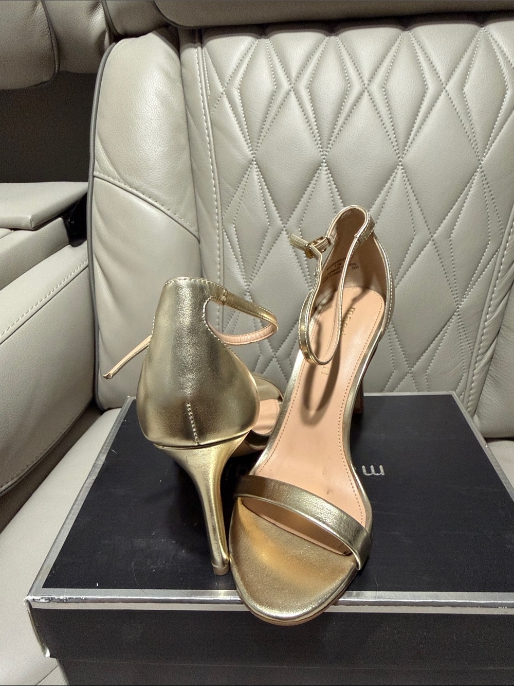Madden Girl Gold Metallic Ankle-Strap Stiletto Sandals - Picture 6 of 7